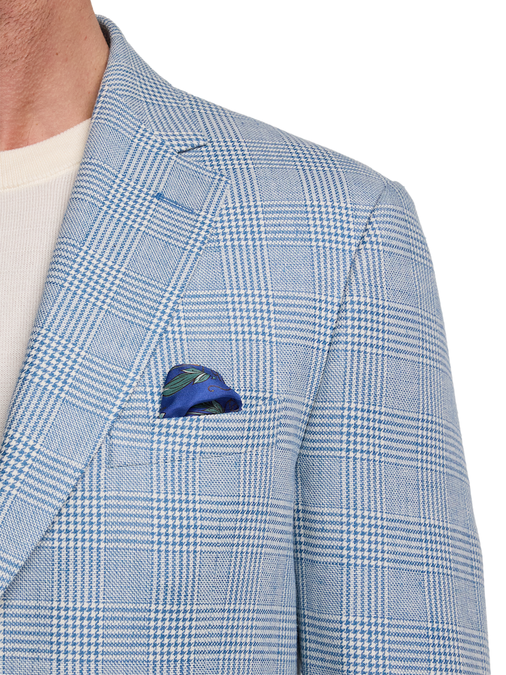Alternate Image of Light Blue Plaid Linen Single Breasted Notch Lapel Suit-5