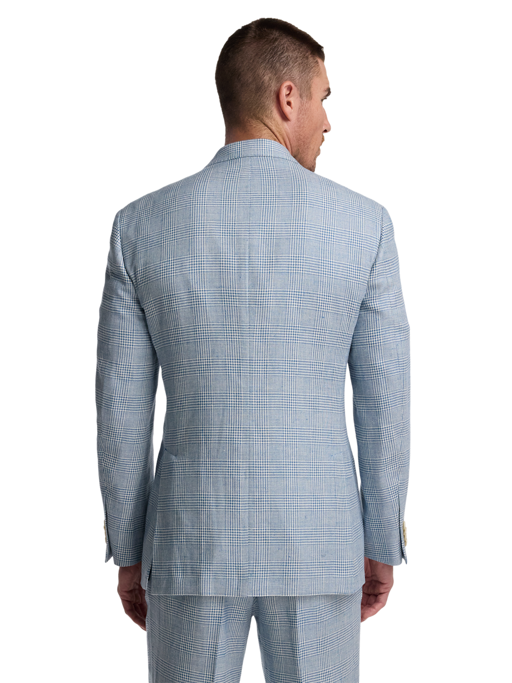 Alternate Image of Light Blue Plaid Linen Single Breasted Notch Lapel Suit-6
