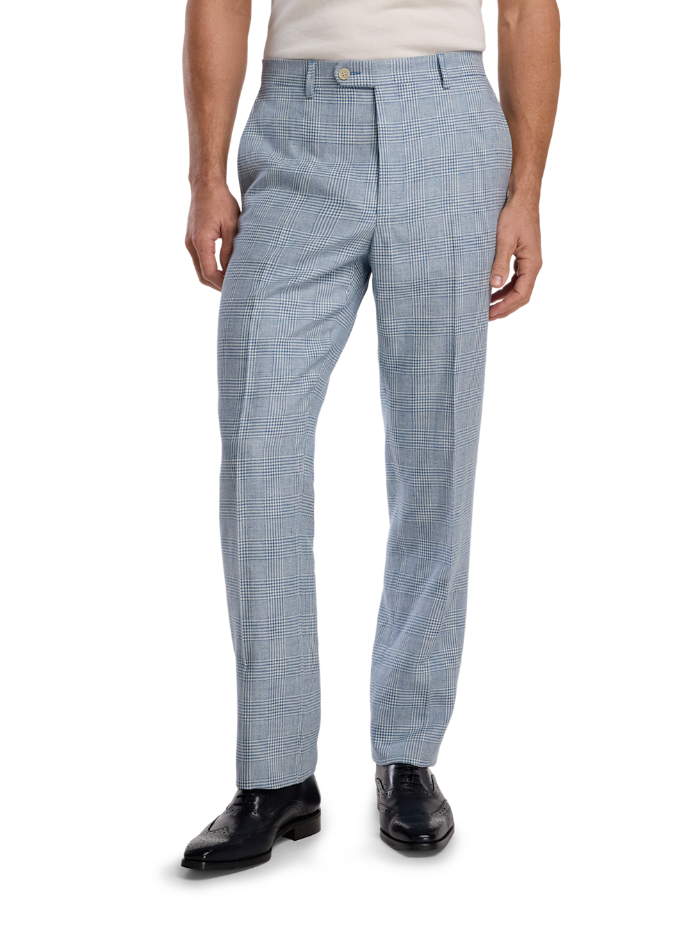 Alternate Image of Light Blue Plaid Linen Single Breasted Notch Lapel Suit-7