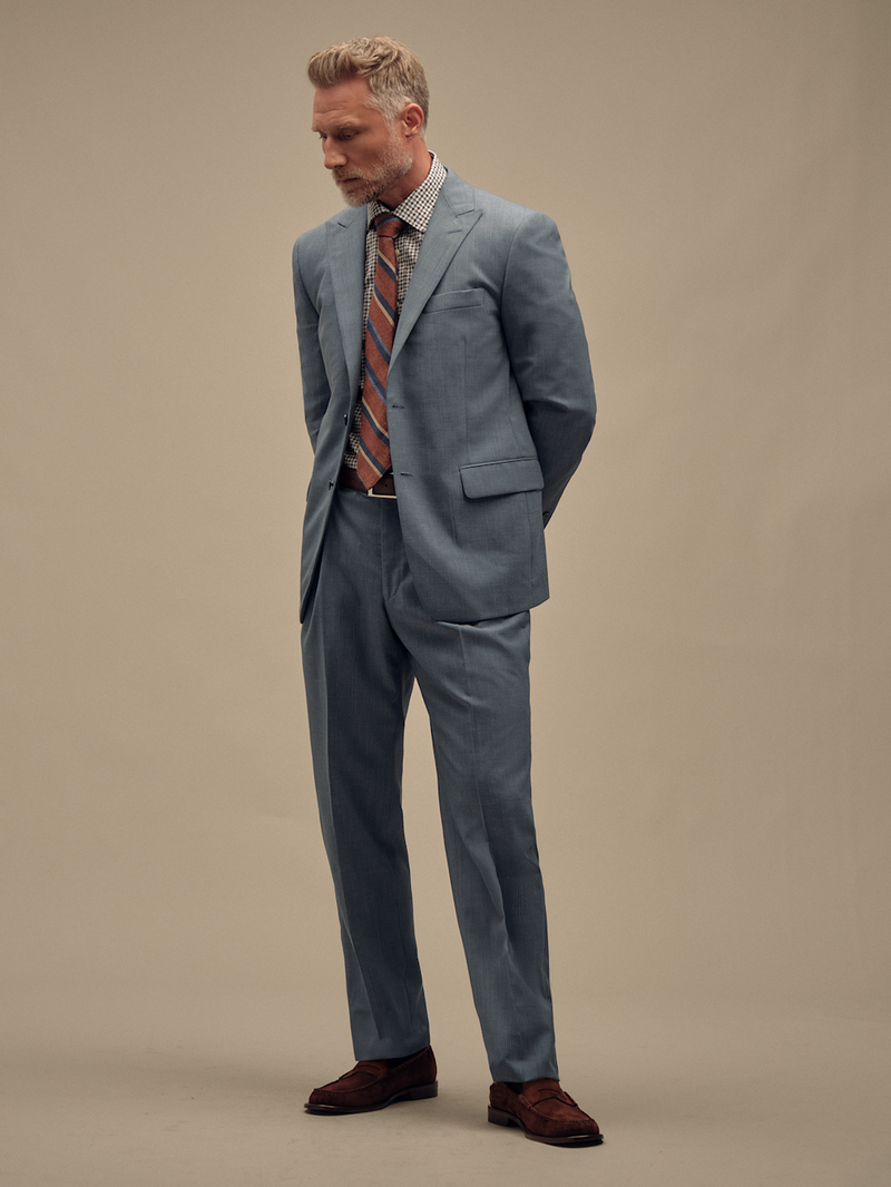 Wool Pinstripe Single Breasted Notch Lapel Suit