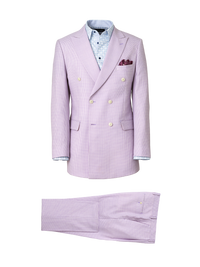 Wool Blend Houndstooth Double Breasted Peak Lapel Suit - Purple