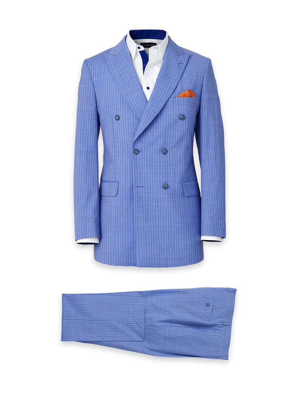 Product Image of Wool Blend Pinstripe Double Breasted Peak Lapel Suit-0