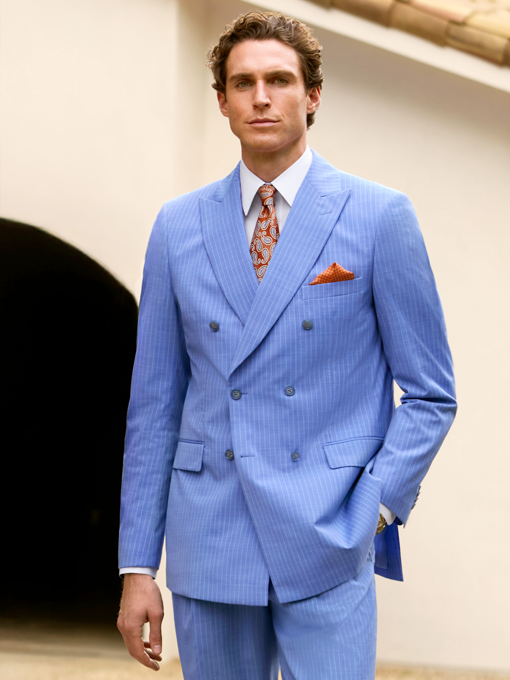 Alternate Image of Wool Blend Pinstripe Double Breasted Peak Lapel Suit-9