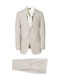 Windowpane Linen Single Breasted Notch Lapel Suit - Tan Windowpane