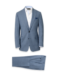 Houndstooth Wool Blend Single Breasted Peak Lapel Suit - Blue Houndstooth