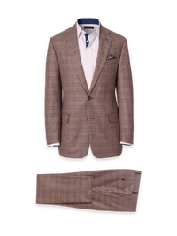 Plaid Wool Blend Single Breasted Notch Lapel Suit - Wine Plaid