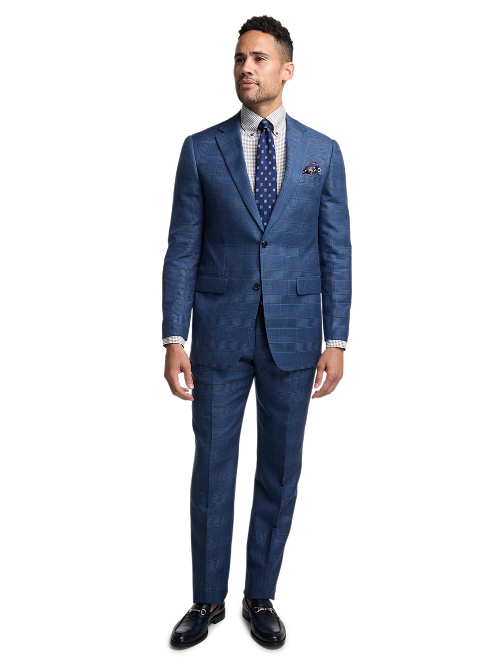 Alternate Image of Blue/tan Wool Blend Plaid Single Breasted Notch Lapel Suit-1