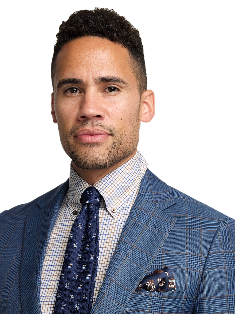 Alternate Image of Blue/tan Wool Blend Plaid Single Breasted Notch Lapel Suit-2