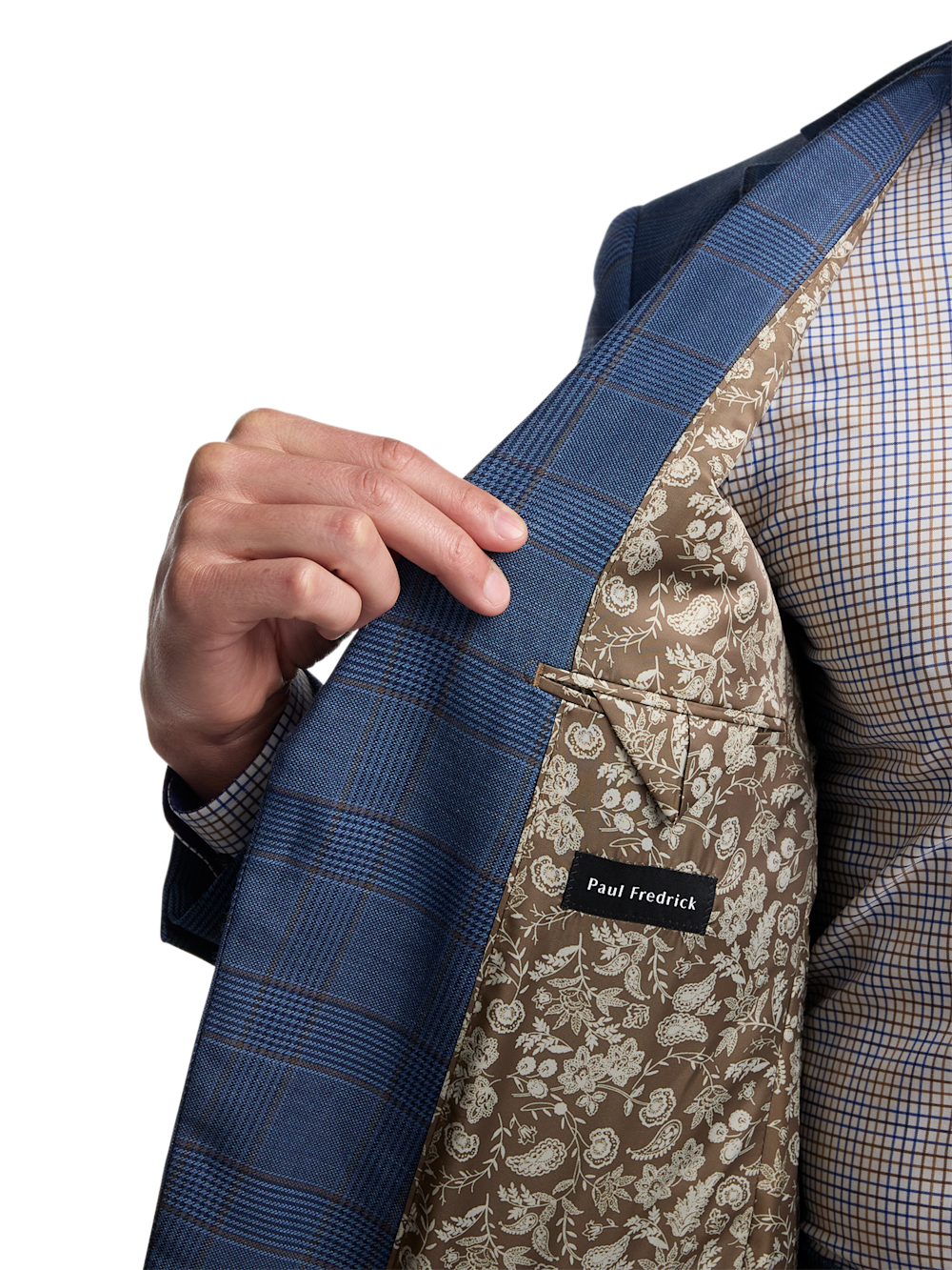 Alternate Image of Blue/tan Wool Blend Plaid Single Breasted Notch Lapel Suit-3