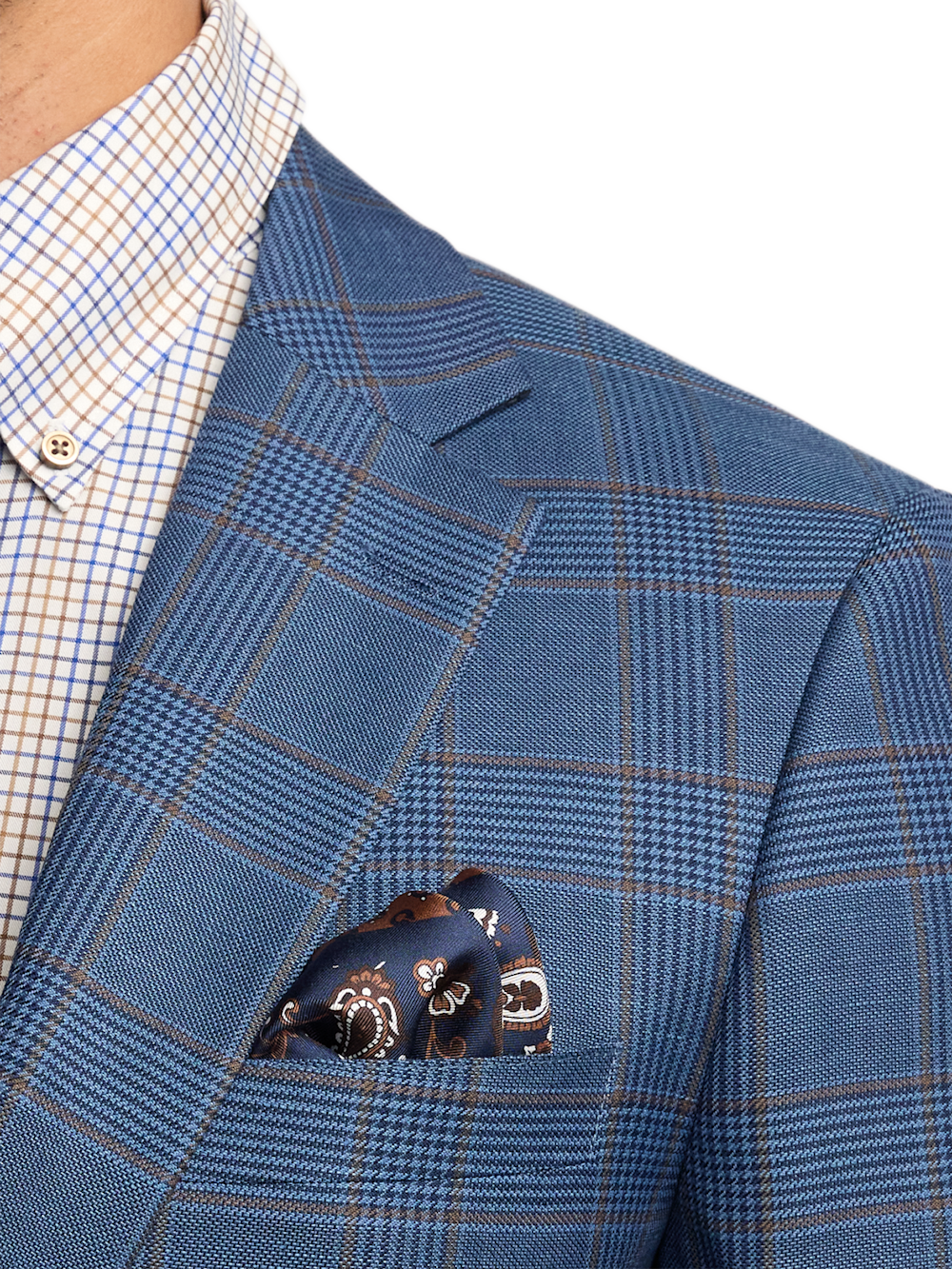 Alternate Image of Blue/tan Wool Blend Plaid Single Breasted Notch Lapel Suit-5