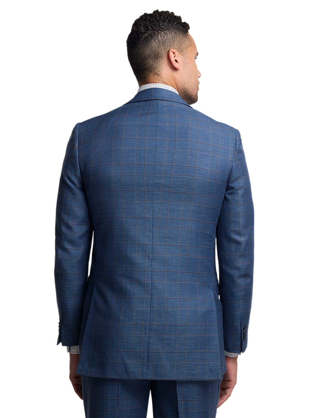 Alternate Image of Blue/tan Wool Blend Plaid Single Breasted Notch Lapel Suit-6