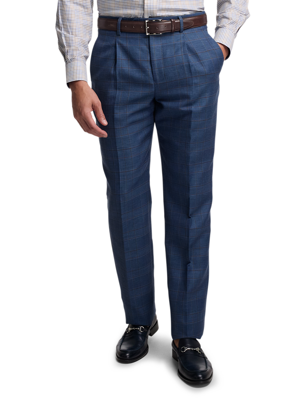 Alternate Image of Blue/tan Wool Blend Plaid Single Breasted Notch Lapel Suit-7