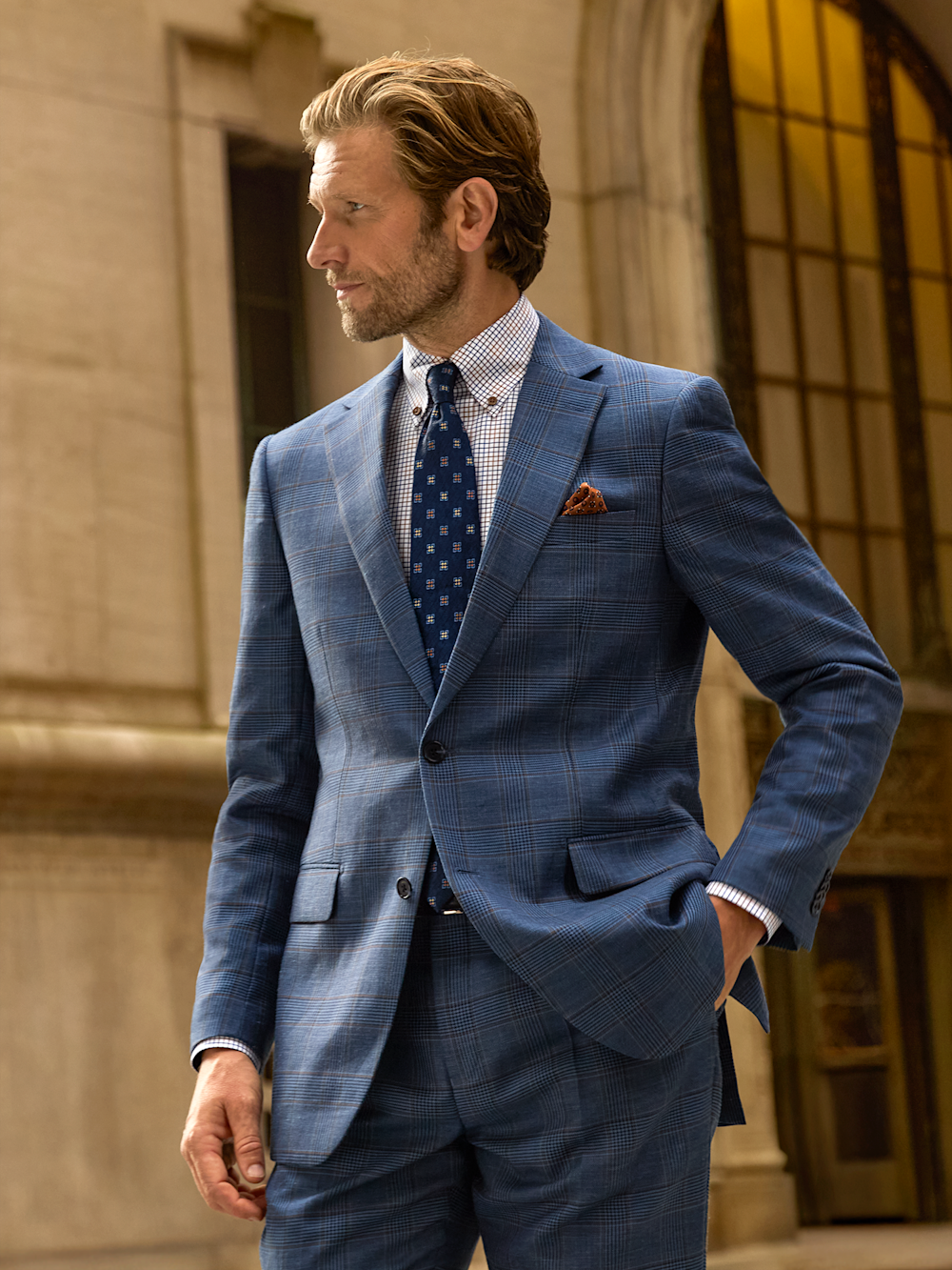 Alternate Image of Blue/tan Wool Blend Plaid Single Breasted Notch Lapel Suit-9
