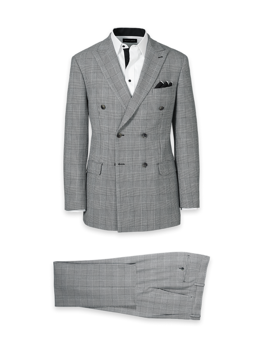 Black/White Plaid Houndstooth Double Breasted Peak Lapel Suit