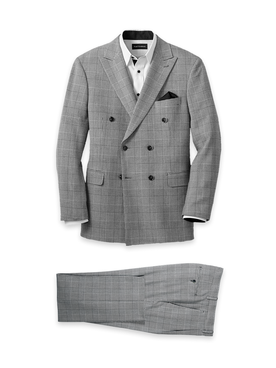 Black/White Plaid Houndstooth Double Breasted Peak Lapel Suit