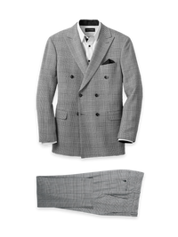 Black/White Plaid Houndstooth Double Breasted Peak Lapel Suit - Black/white