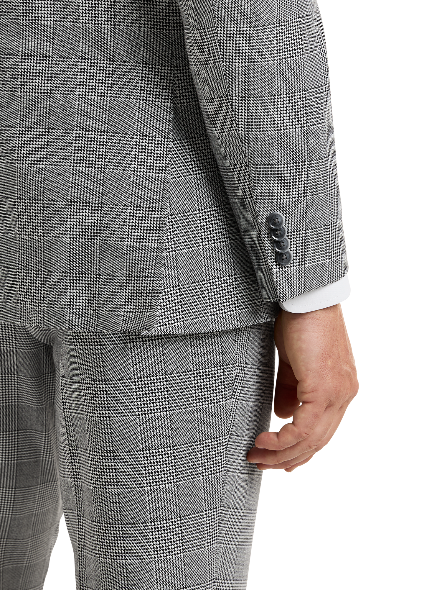 Black/White Plaid Houndstooth Double Breasted Peak Lapel Suit - Black/white