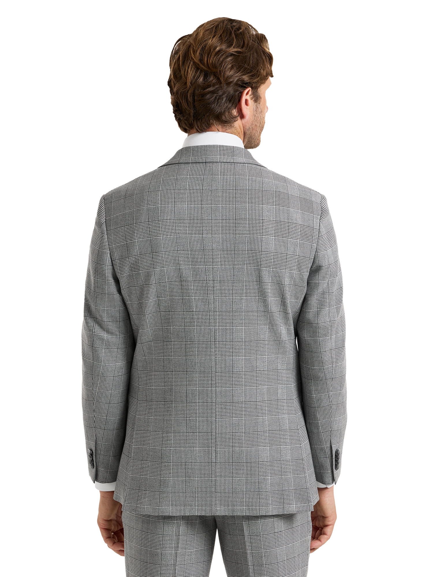 Black/White Plaid Houndstooth Double Breasted Peak Lapel Suit - Black/white