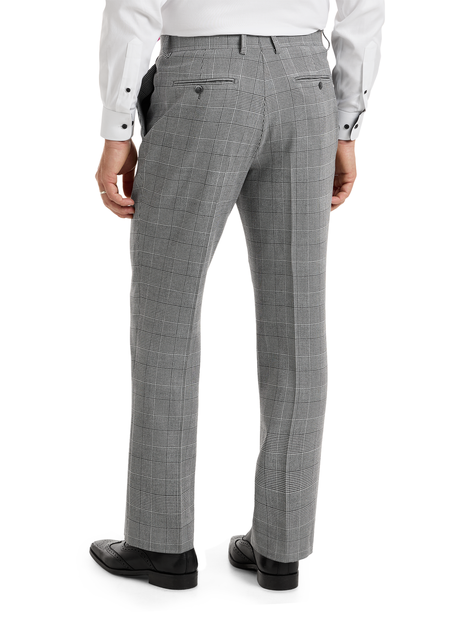 Black/White Plaid Houndstooth Double Breasted Peak Lapel Suit - Black/white