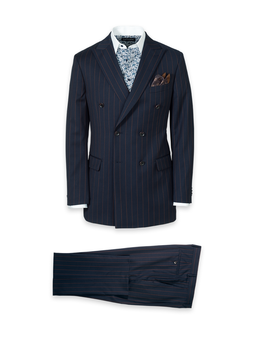 Product Image of Navy/brown Wool Stripe Double Breasted Peak Lapel Suit-0