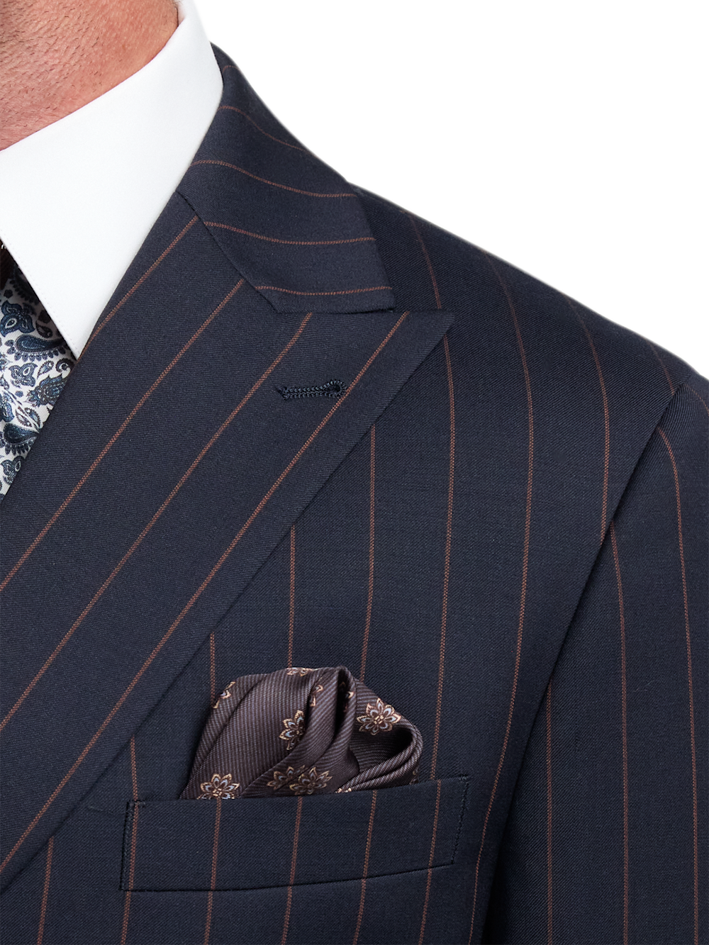 Alternate Image of Navy/brown Wool Stripe Double Breasted Peak Lapel Suit-5