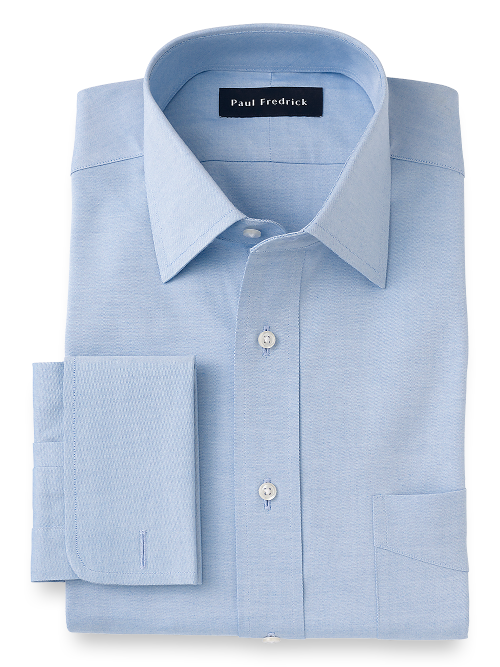Product Image of Pure Cotton Pinpoint Solid Color Spread Collar French Cuff Dress Shirt-Blue
