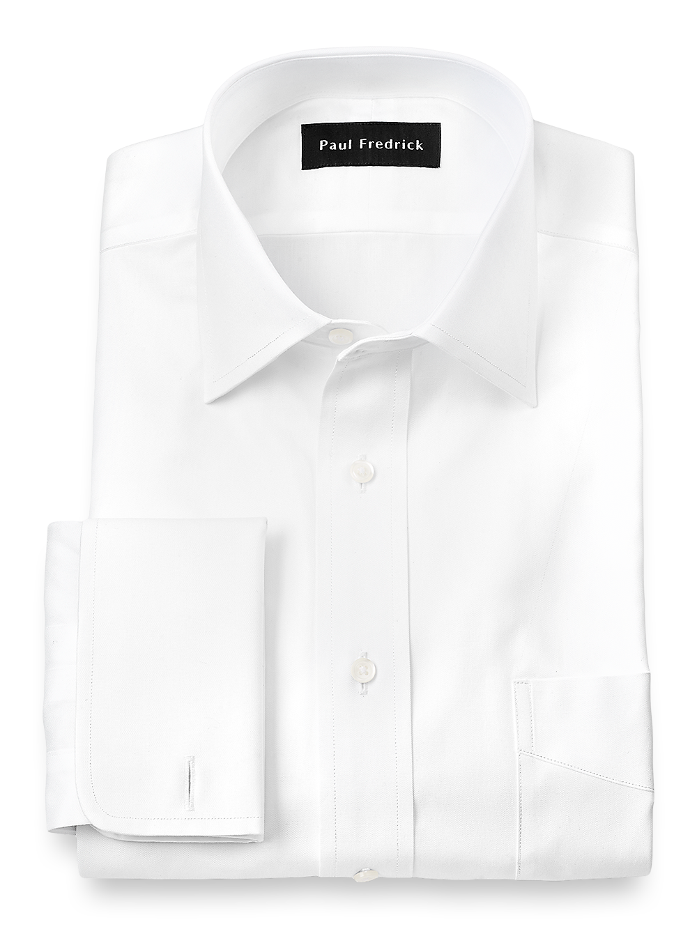 Product Image of Pure Cotton Pinpoint Solid Color Spread Collar French Cuff Dress Shirt-White