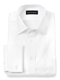 Pure Cotton Pinpoint Solid Color Spread Collar French Cuff Dress Shirt - White