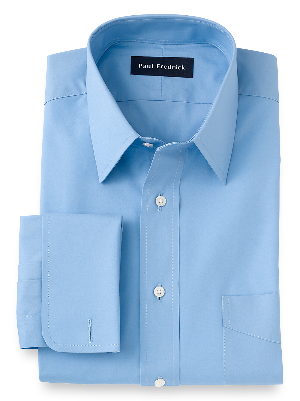 Product Image of Pure Cotton Broadcloth Solid Color Straight Collar French Cuff Dress Shirt-Blue