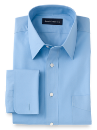 Pure Cotton Broadcloth Solid Color Straight Collar French Cuff Dress Shirt - Blue