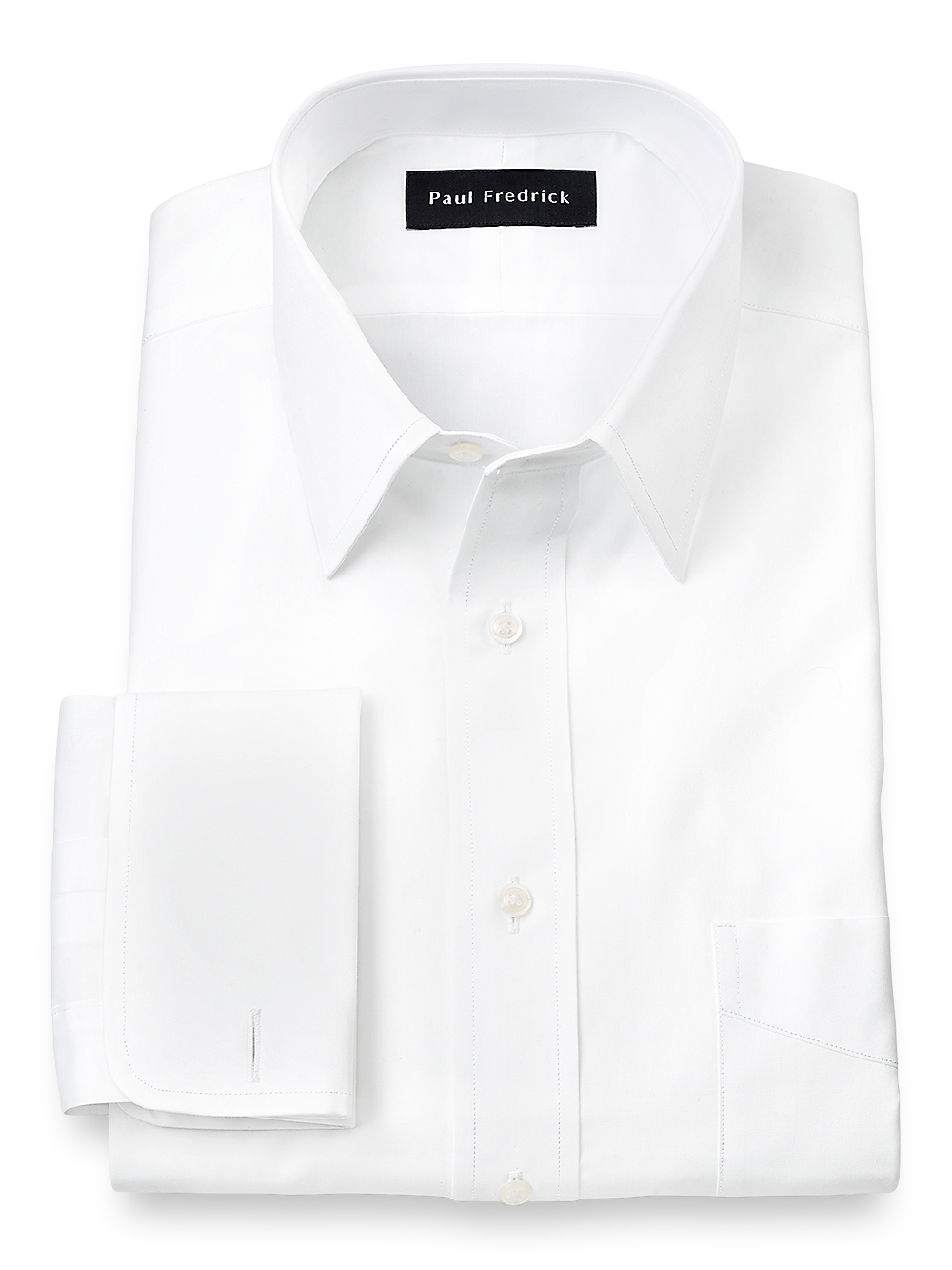 Product Image of Pure Cotton Broadcloth Solid Color Straight Collar French Cuff Dress Shirt-White