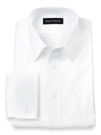 Pure Cotton Broadcloth Solid Color Straight Collar French Cuff Dress Shirt - White