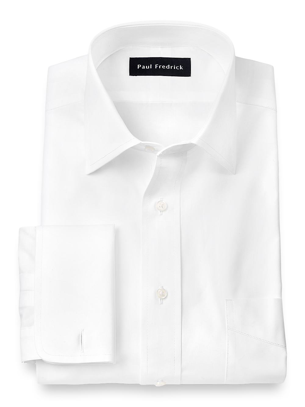 Product Image of Pure Cotton Broadcloth Solid Color Spread Collar French Cuff Dress Shirt-White