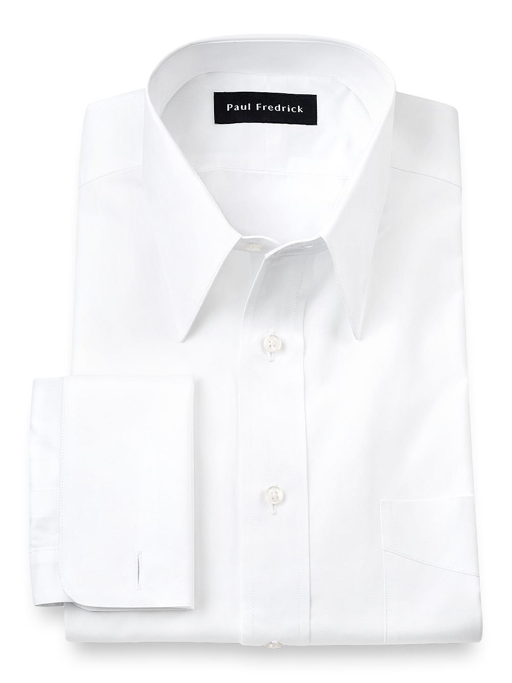 Product Image of Pure Cotton Broadcloth Edge-stitched Straight Collar French Cuff Dress Shirt-White