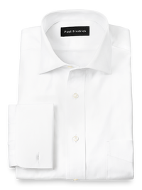 Pure Cotton Broadcloth Solid Color Cutaway Spread Collar French Cuff Dress Shirt� - White