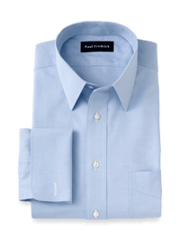 Non-Iron Cotton Pinpoint Solid Point Collar French Cuff Dress Shirt - Blue