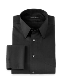 Non-Iron Cotton Pinpoint Solid Point Collar French Cuff Dress Shirt - Black
