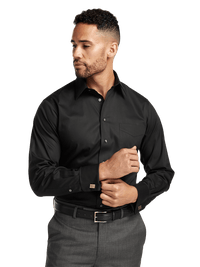 Non-Iron Cotton Pinpoint Solid Point Collar French Cuff Dress Shirt - Black