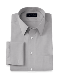 Non-Iron Cotton Pinpoint Solid Point Collar French Cuff Dress Shirt - Grey