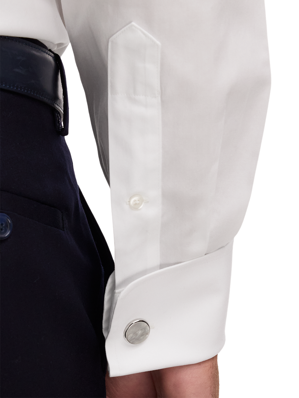 Non-Iron Cotton Pinpoint Solid Point Collar French Cuff Dress Shirt