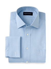 Non-Iron Cotton Pinpoint Solid Spread Collar French Cuff Dress Shirt - Blue