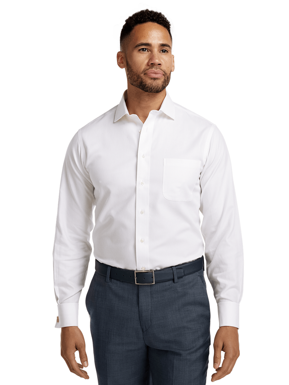 Non-Iron Cotton Twill Spread Collar French Cuff Dress Shirt