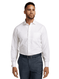 Non-Iron Cotton Twill Spread Collar French Cuff Dress Shirt - White
