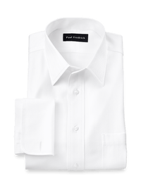 Non-Iron Cotton Herringbone Point Collar French Cuff Dress Shirt - White
