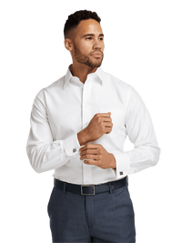 Non-Iron Cotton Herringbone Point Collar French Cuff Dress Shirt - White