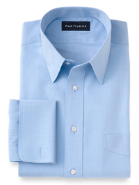 Supima Non-Iron Cotton Solid Color Straight Collar French Cuff Dress Shirt - Blue