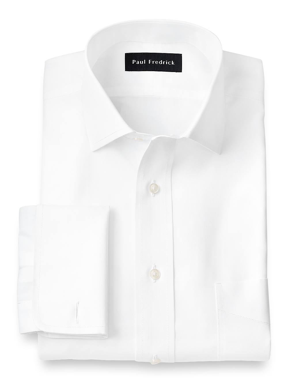 Product Image of Supima Non-iron Cotton Solid Color Spread Collar French Cuff Dress Shirt-White