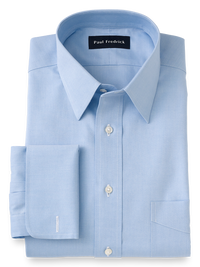 Impeccable Non-Iron Cotton Pinpoint Straight Collar French Cuff Dress Shirt - Blue