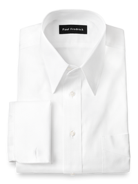 Pure Cotton Pinpoint Edge-stitched Straight Collar French Cuff Dress Shirt - White