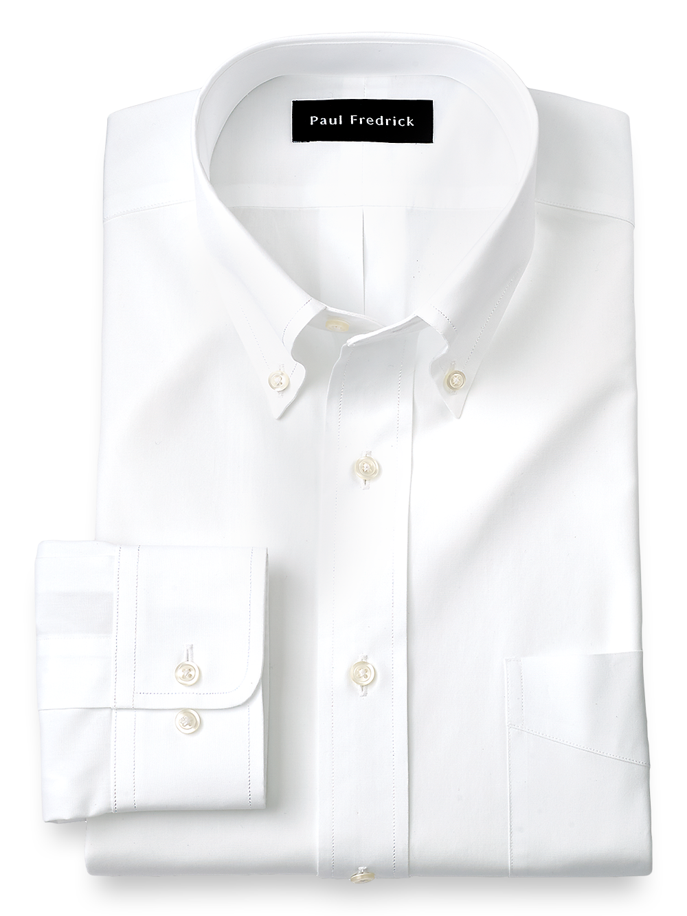 Product Image of Slim Fit Pure Cotton Broadcloth Solid Color Button Down Collar Dress Shirt-White